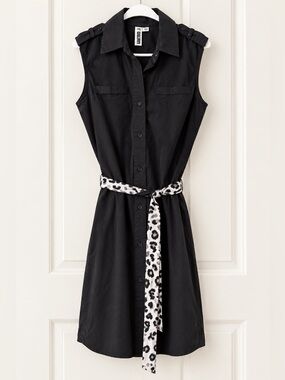 Rogan for Target Vintage Safari Shirt Dress – Black with Leopard Belt